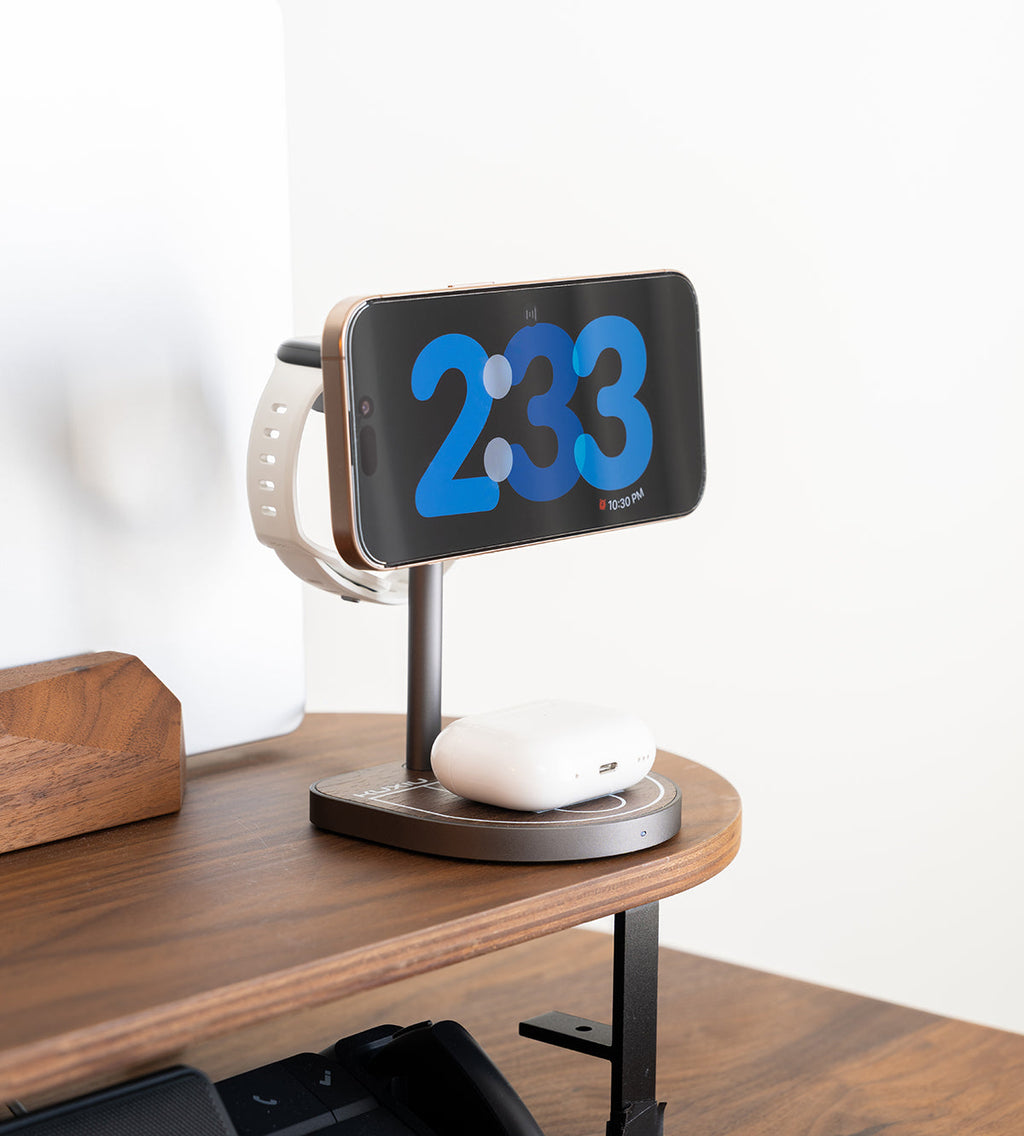 KUXIU Qi2 3-Point Power Creative 3-in-1 MagSafe Charging Stand - Wood Grain