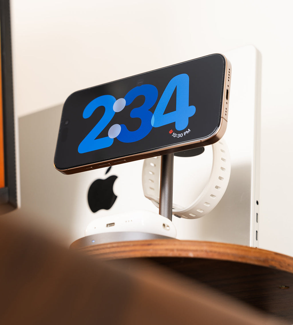 KUXIU Qi2 3-Point Power Creative 3-in-1 MagSafe Charging Stand - Wood Grain