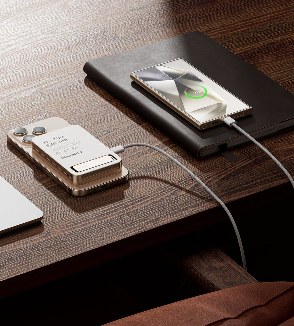 KUXIU K1 15W Fast Charging 3-in-1 MagSafe Wireless Power Bank - 5000mAh - Desert Titanium