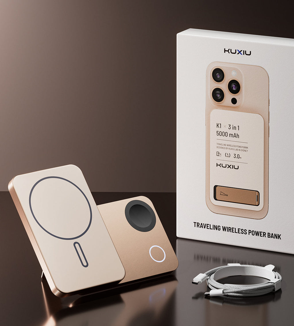 KUXIU K1 15W Fast Charging 3-in-1 MagSafe Wireless Power Bank - 5000mAh - Desert Titanium