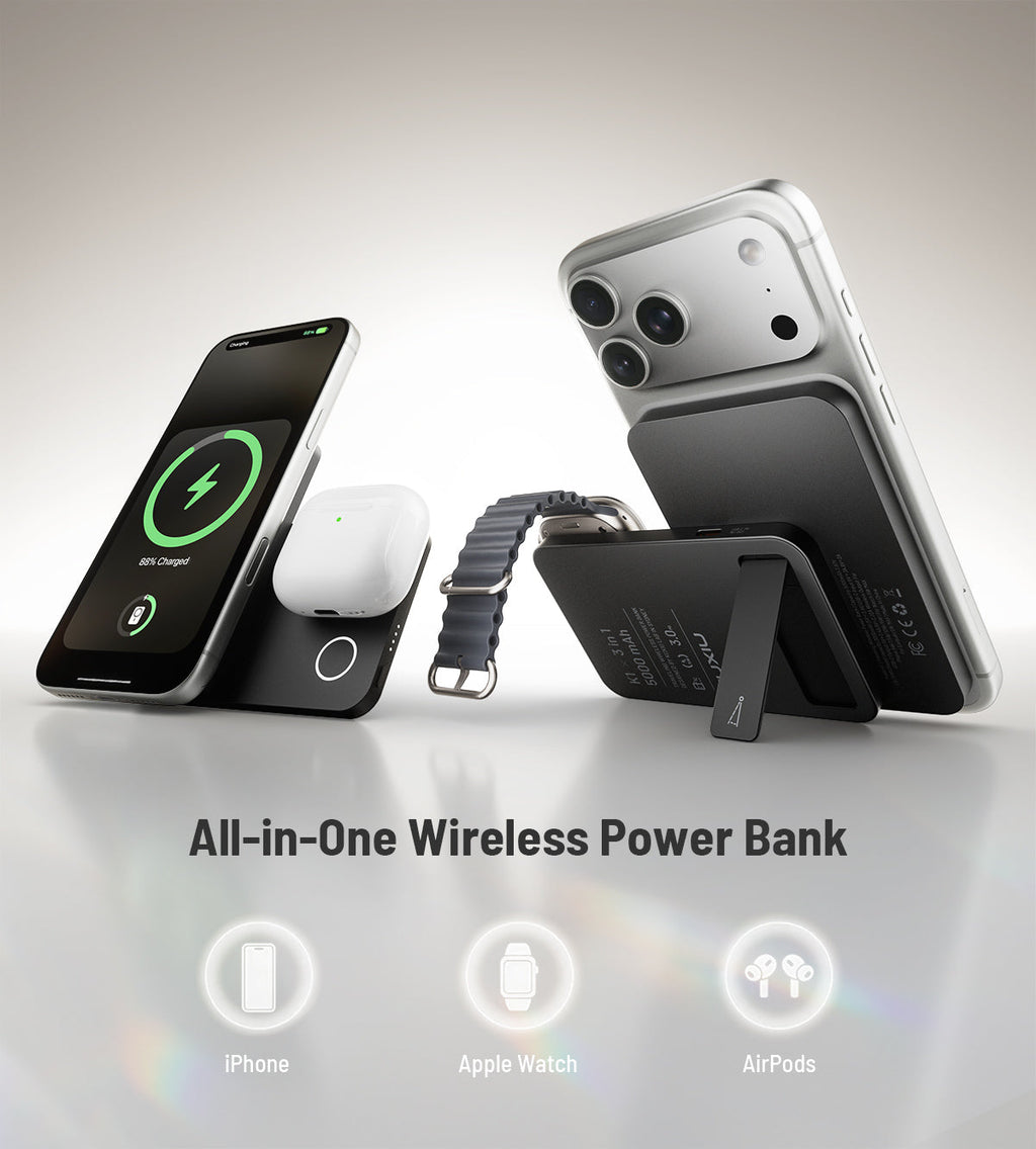 KUXIU K1 15W Fast Charging 3-in-1 MagSafe Wireless Power Bank - Black