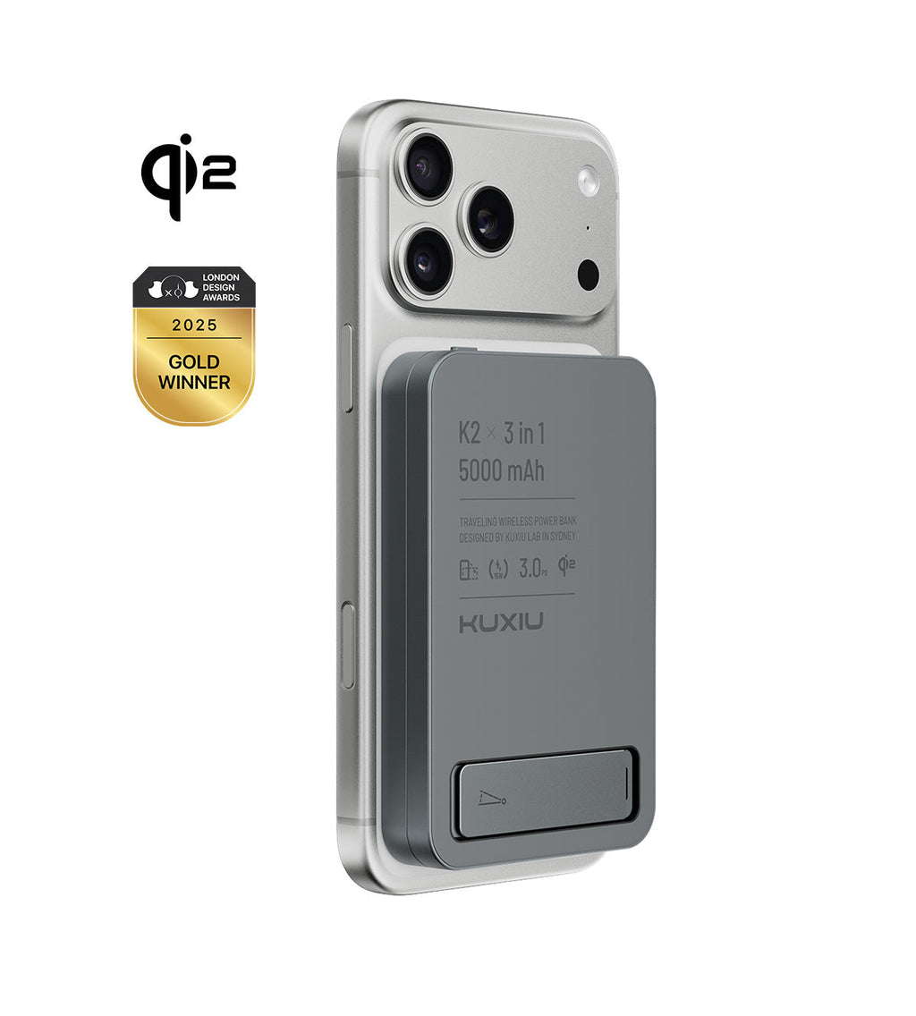 KUXIU K2 Qi2 15W Fast Charging 3-in-1 MagSafe Power Bank - Gray