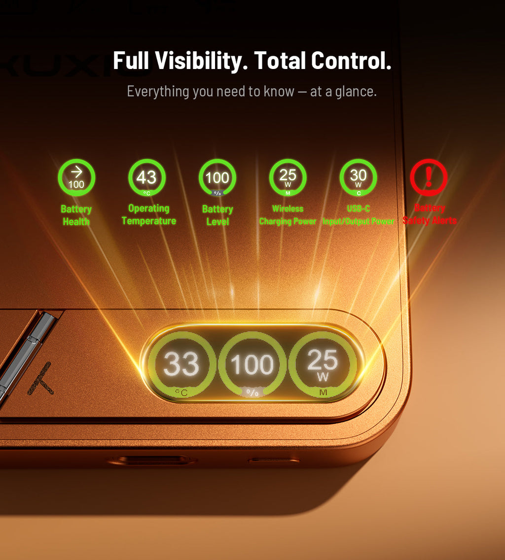 KUXIU S4 Qi2.2 25W 10000mAh Aluminum Alloy Semi-Solid Safe Wireless Power Bank — Cosmic Orange