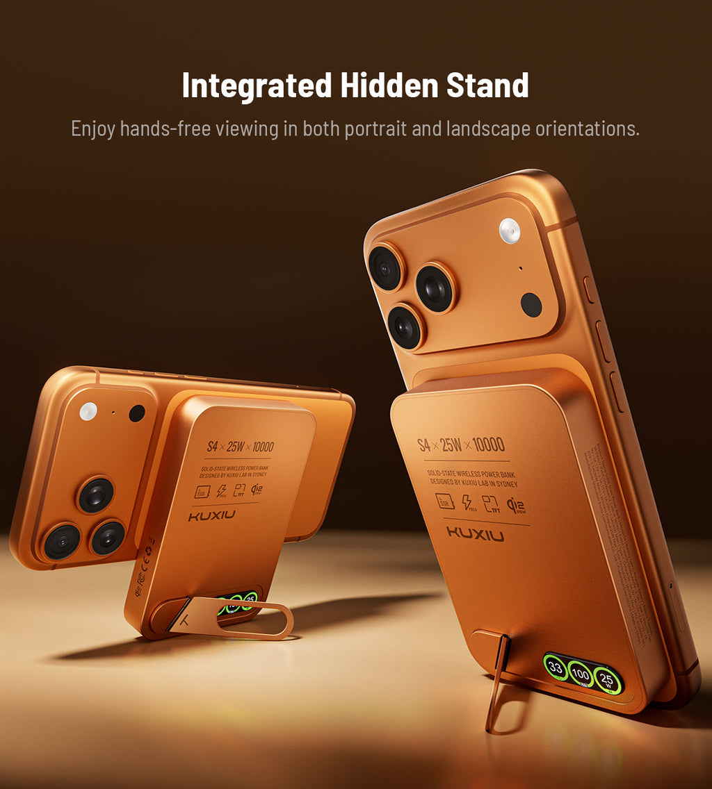 KUXIU S4 Qi2.2 25W 10000mAh Aluminum Alloy Semi-Solid Safe Wireless Power Bank — Cosmic Orange