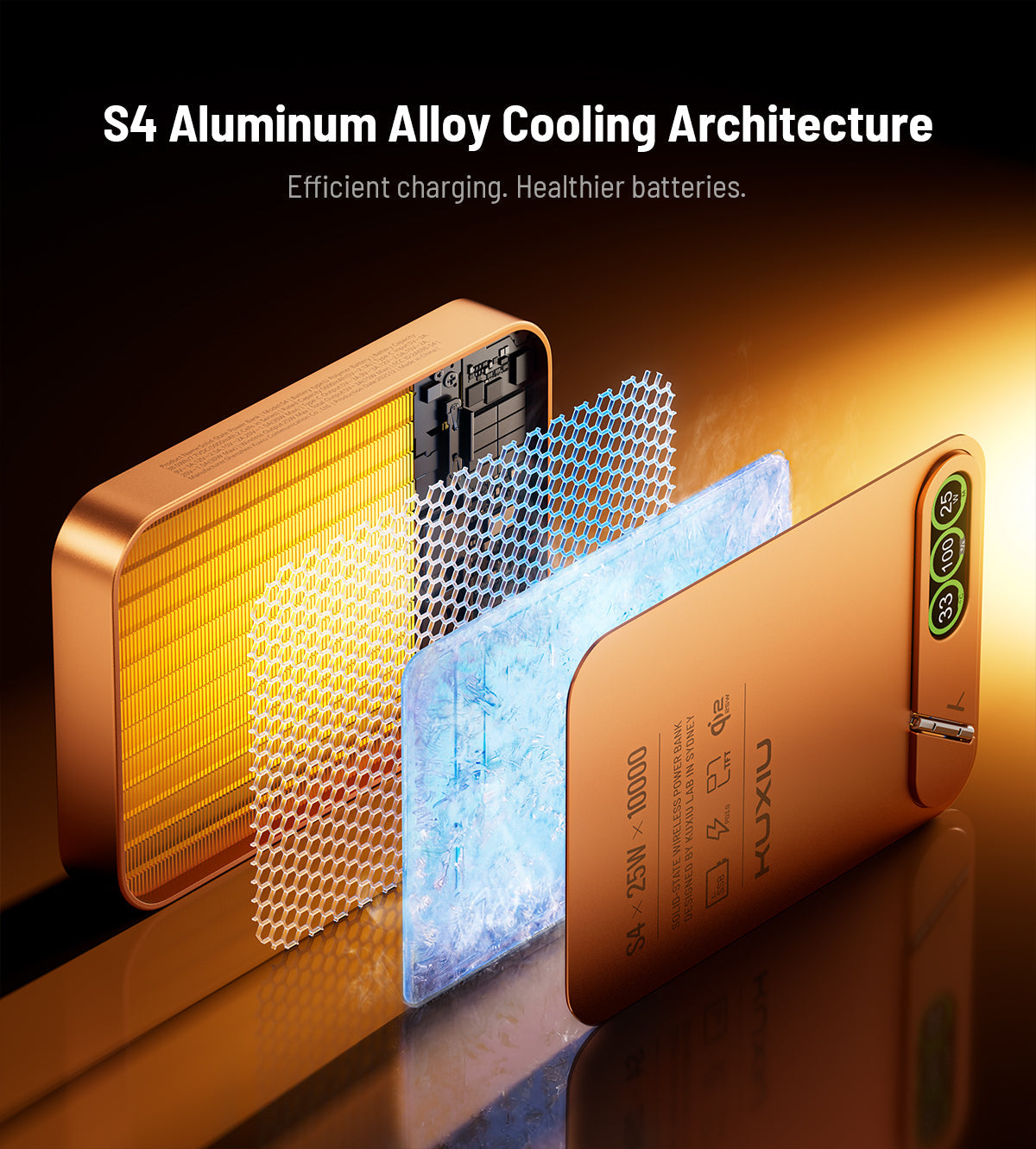 KUXIU S4 Qi2.2 25W 10000mAh Aluminum Alloy Semi-Solid Safe Wireless Power Bank — Cosmic Orange