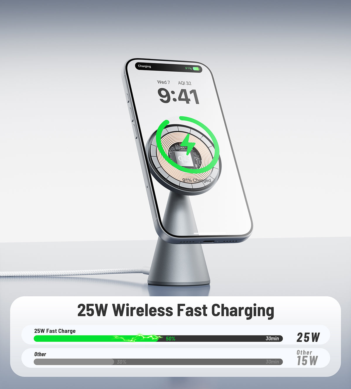 KUXIU X1 Turbo 25W MagSafe Foldable Wireless Charging Stand - Gray