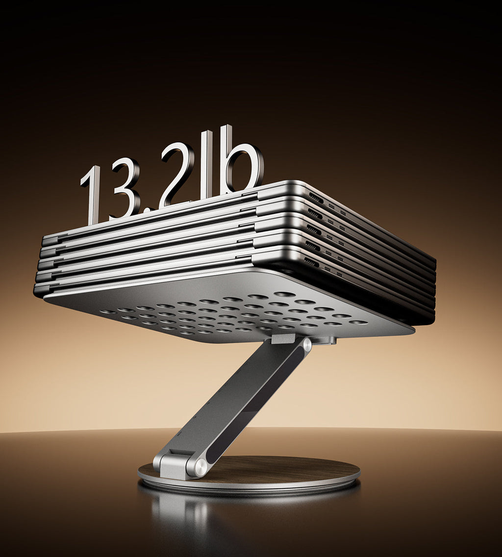 KUXIU X53 Ergonomic Laptop Stand with Built-in 8-in-1 Hub - Wood Grain