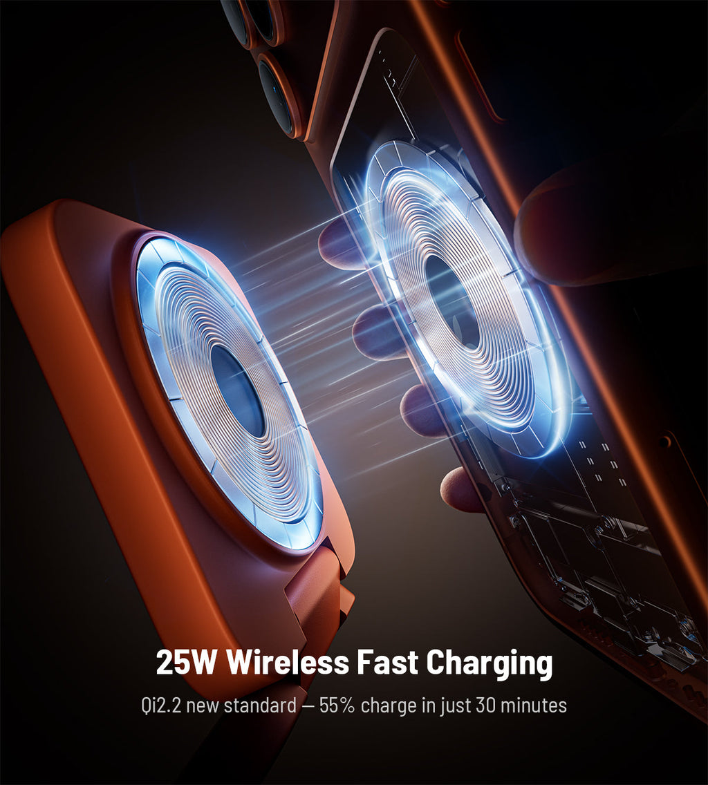 KUXIU X55 Turbo Qi2.2 Certified 25W 3-in-1 MagSafe Foldable Wireless Charging Stand  - Orange
