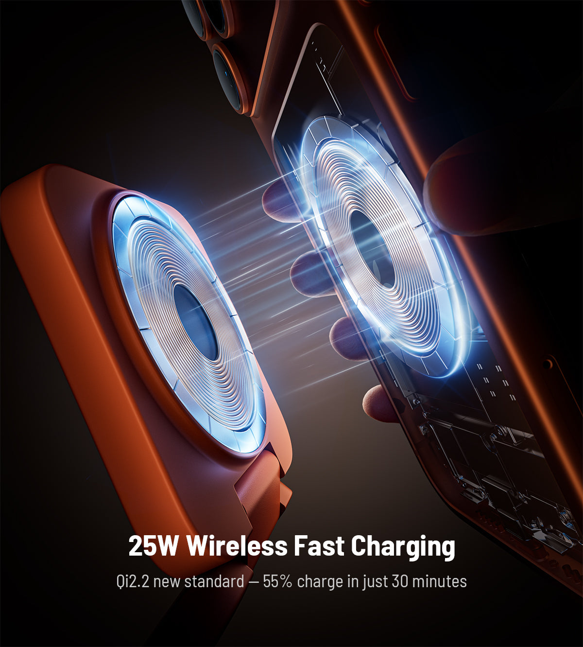 KUXIU X55 Turbo Qi2.2 Certified 25W 3-in-1 MagSafe Foldable Wireless Charging Stand  - Orange