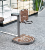 KUXIU Qi2 3-Point Power Creative 3-in-1 MagSafe Charging Stand - Wood Grain