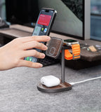 KUXIU Qi2 3-Point Power Creative 3-in-1 MagSafe Charging Stand - Wood Grain