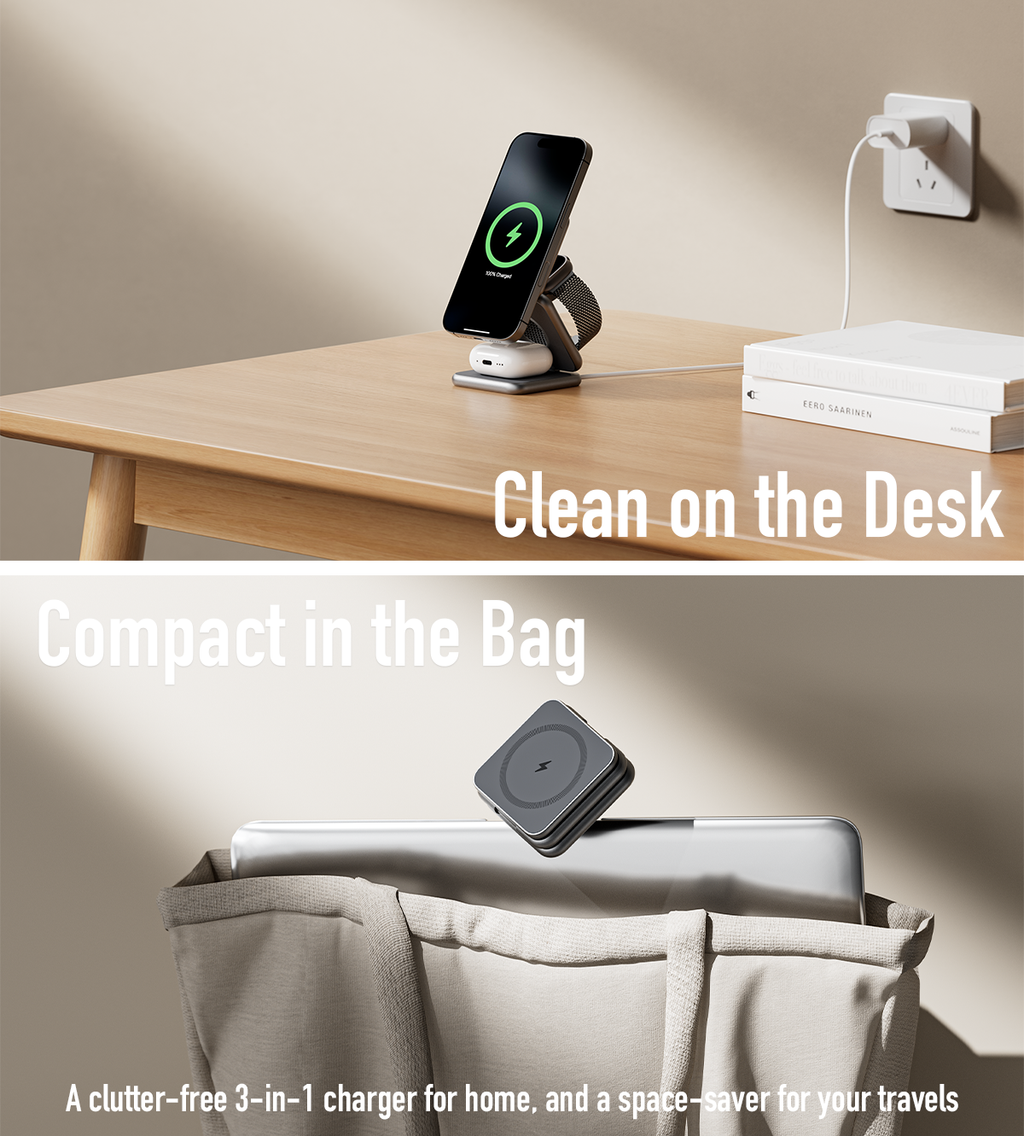 KUXIU X40 3-in-1 MagSafe Foldable Charging Stand - Gray