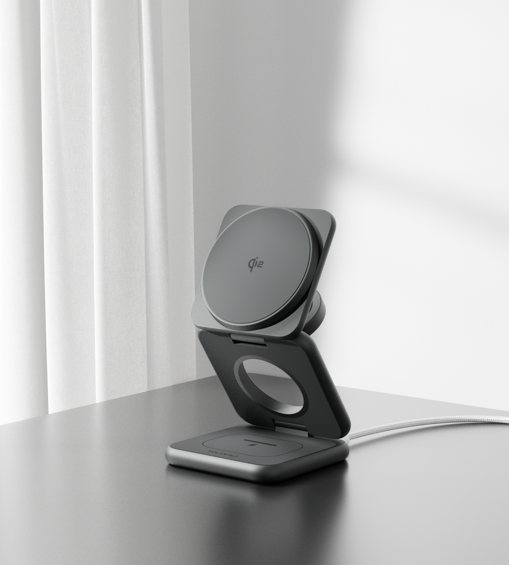 KUXIU X40Q Qi2.2 3-In-1 Foldable Magnetic Wireless Charging Station for Samsung - Gray