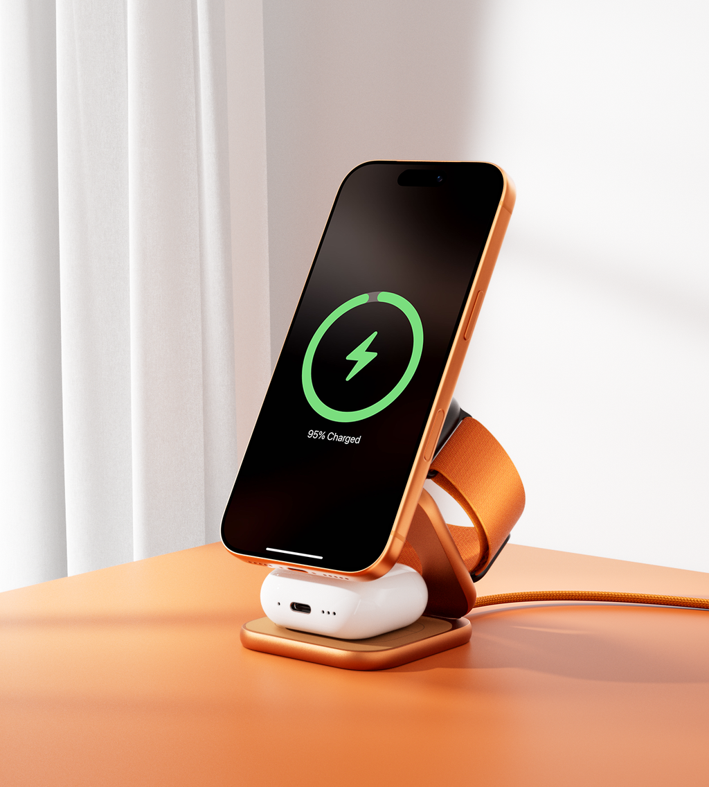 KUXIU X40 Turbo Qi2.2 Certified 25W 3-in-1 MagSafe Foldable Wireless Charging Stand  - Cosmic Orange