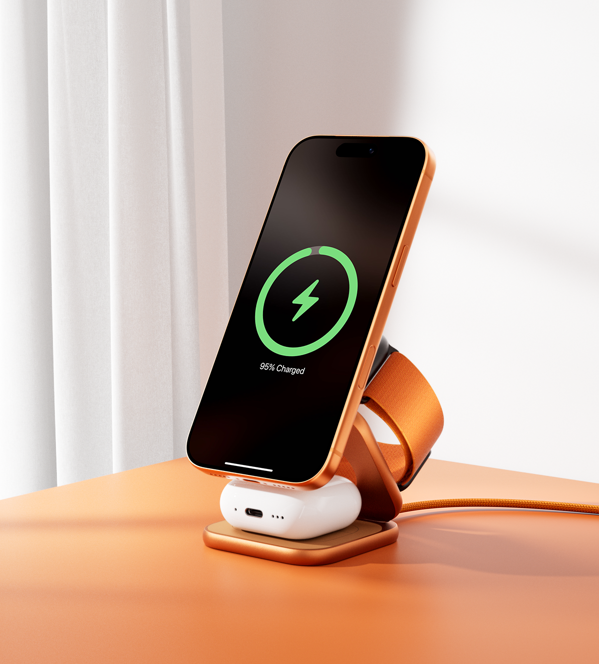 KUXIU X40 Turbo Qi2.2 Certified 25W 3-in-1 MagSafe Foldable Wireless Charging Stand  - Cosmic Orange