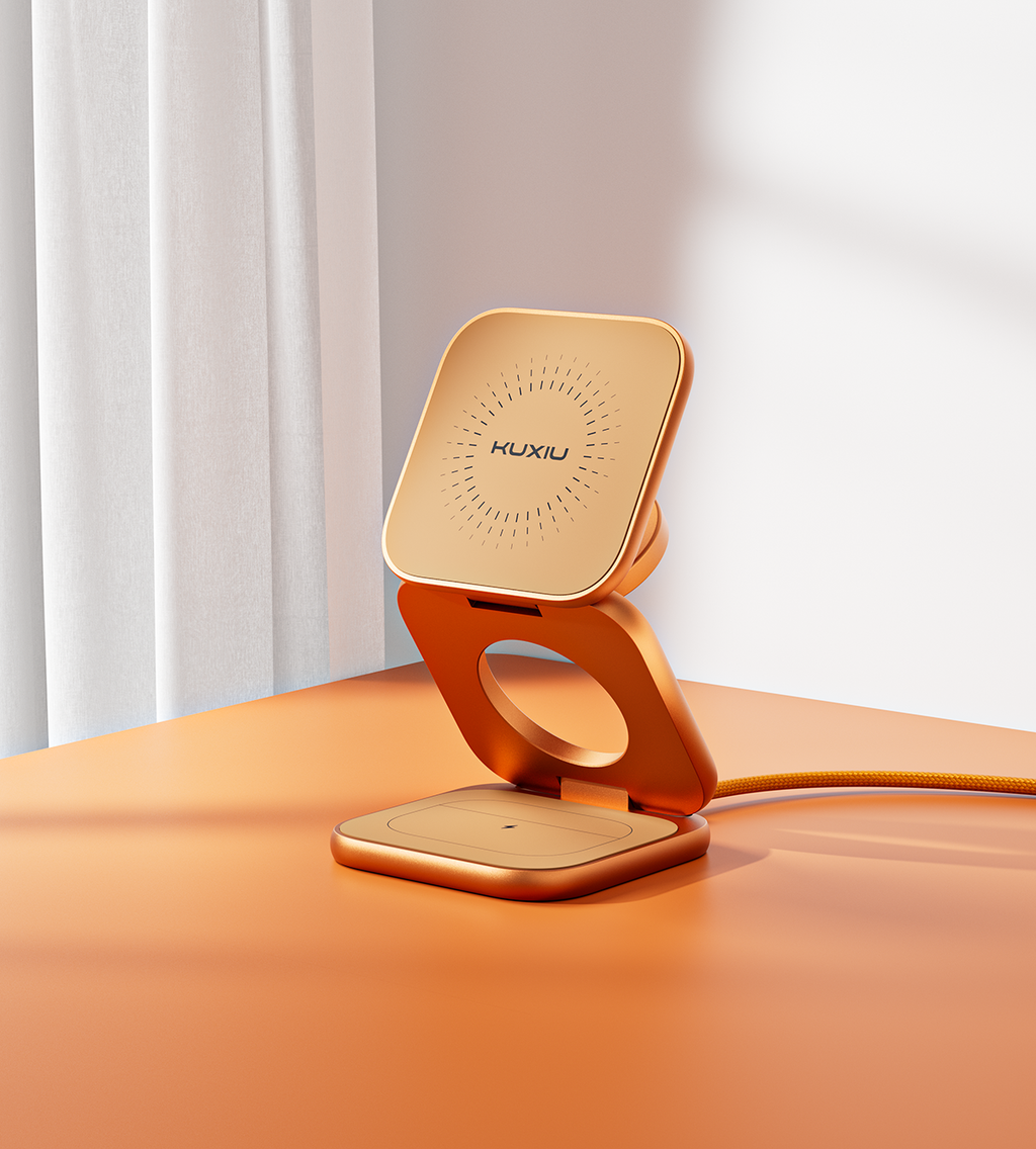 KUXIU X40 Turbo Qi2.2 Certified 25W 3-in-1 MagSafe Foldable Wireless Charging Stand  - Cosmic Orange