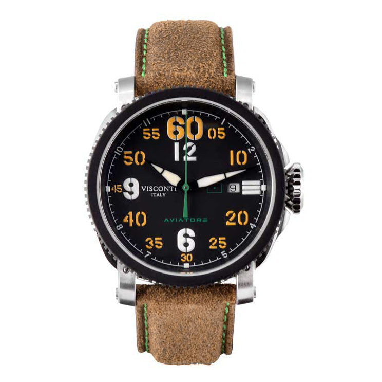 Visconti Men's Automatic Aviator SM79 Time Only Black PVD Watch