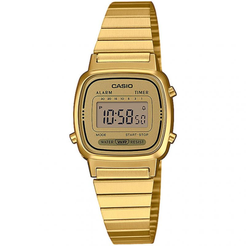 Casio Ladies Watch Digital Vintage Classic Flat Link Gold