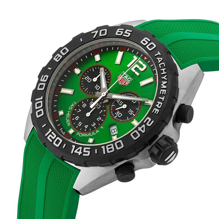 Tag Heuer Watch Formula 1 Green Rubber Strap Chronograph