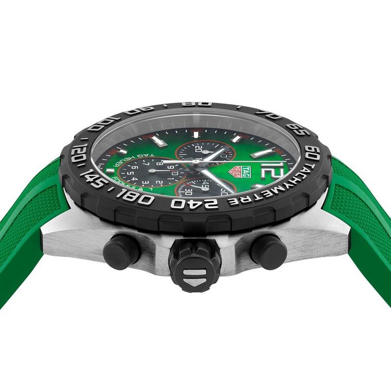 Tag Heuer Watch Formula 1 Green Rubber Strap Chronograph