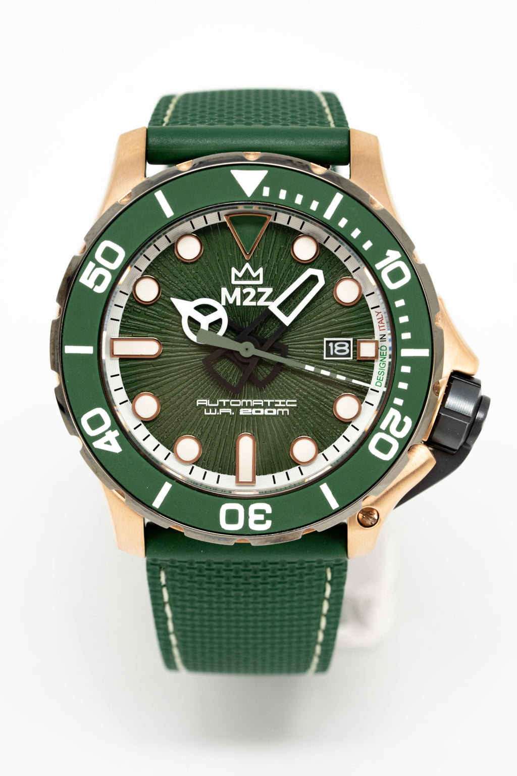 M2Z Men's Watch Diver 200 Green/Rose Gold