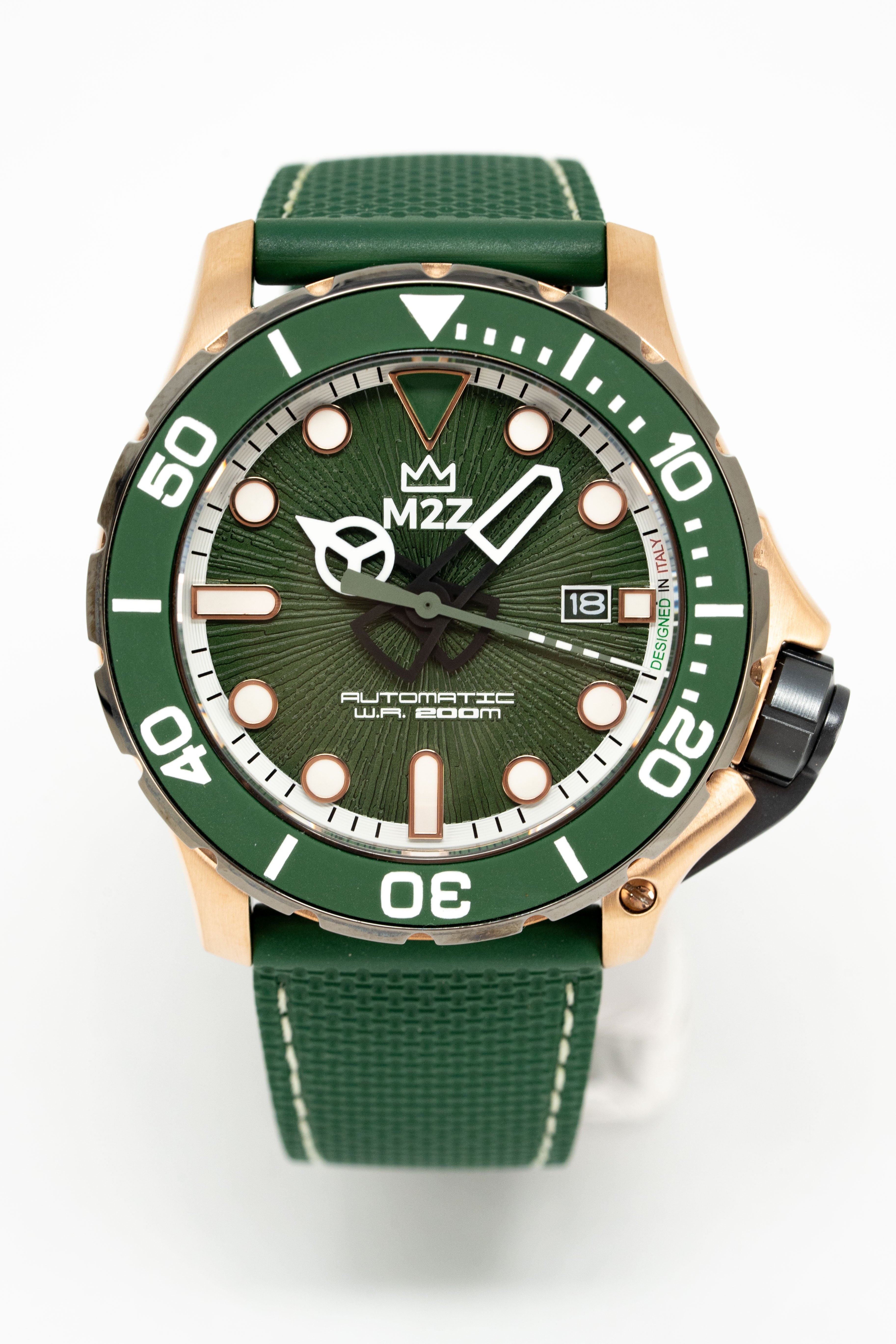 M2Z Men's Watch Diver 200 Green/Rose Gold
