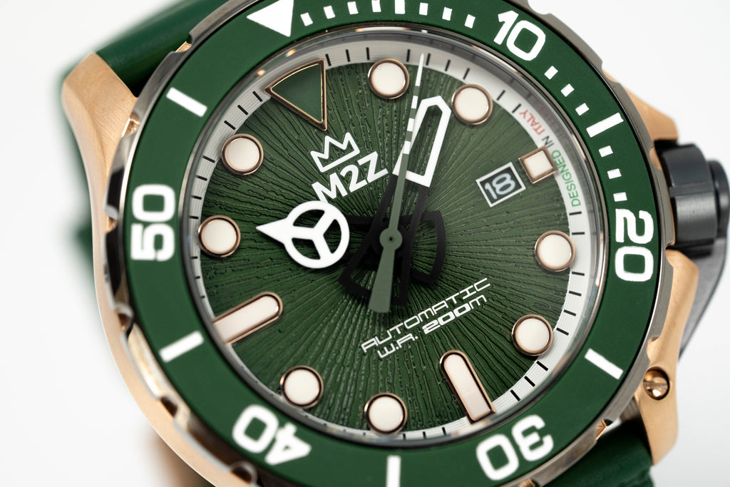 M2Z Men's Watch Diver 200 Green/Rose Gold