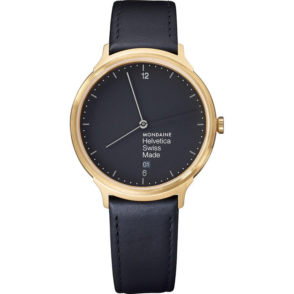 Mondaine Watch Helvetica No1 Light Gold Black