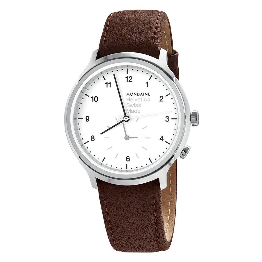 Mondaine Watch Helvetica No1 White Brown