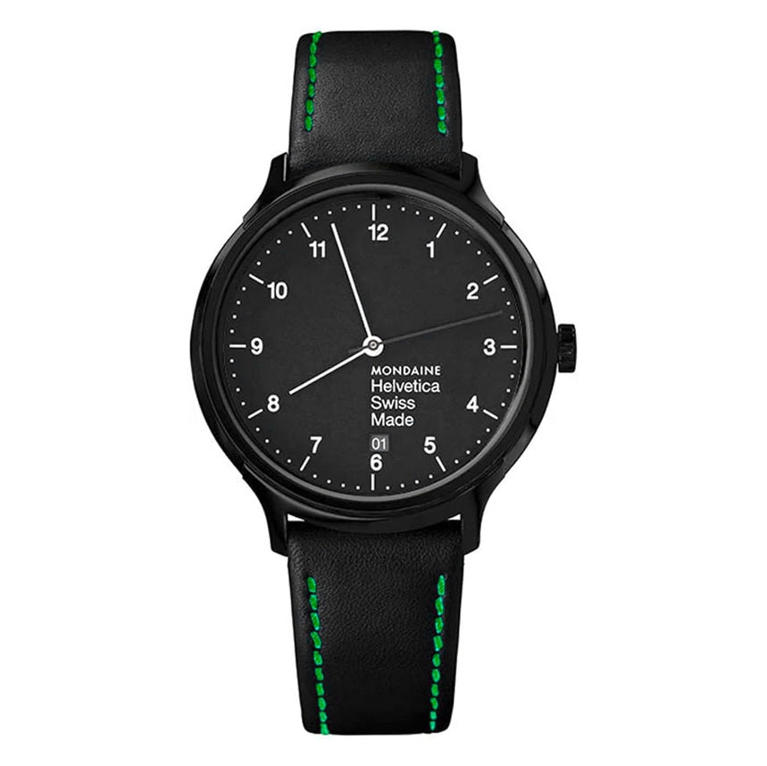 Mondaine Watch Helvetica No1 Black Green