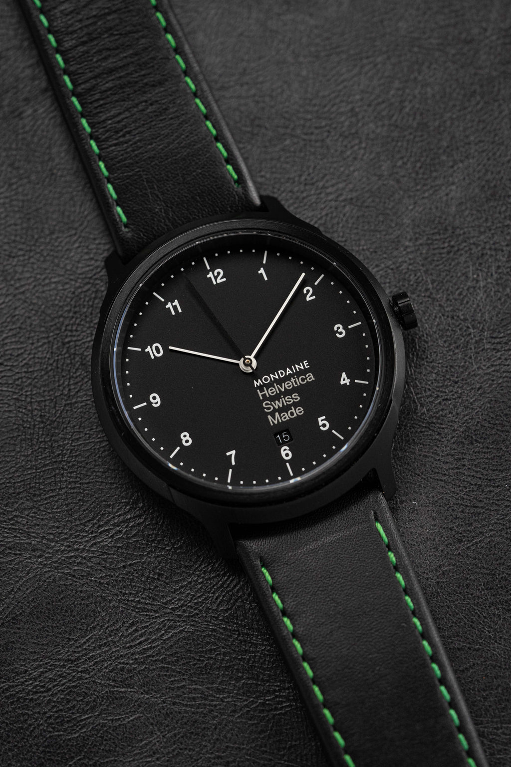 Mondaine Watch Helvetica No1 Black Green