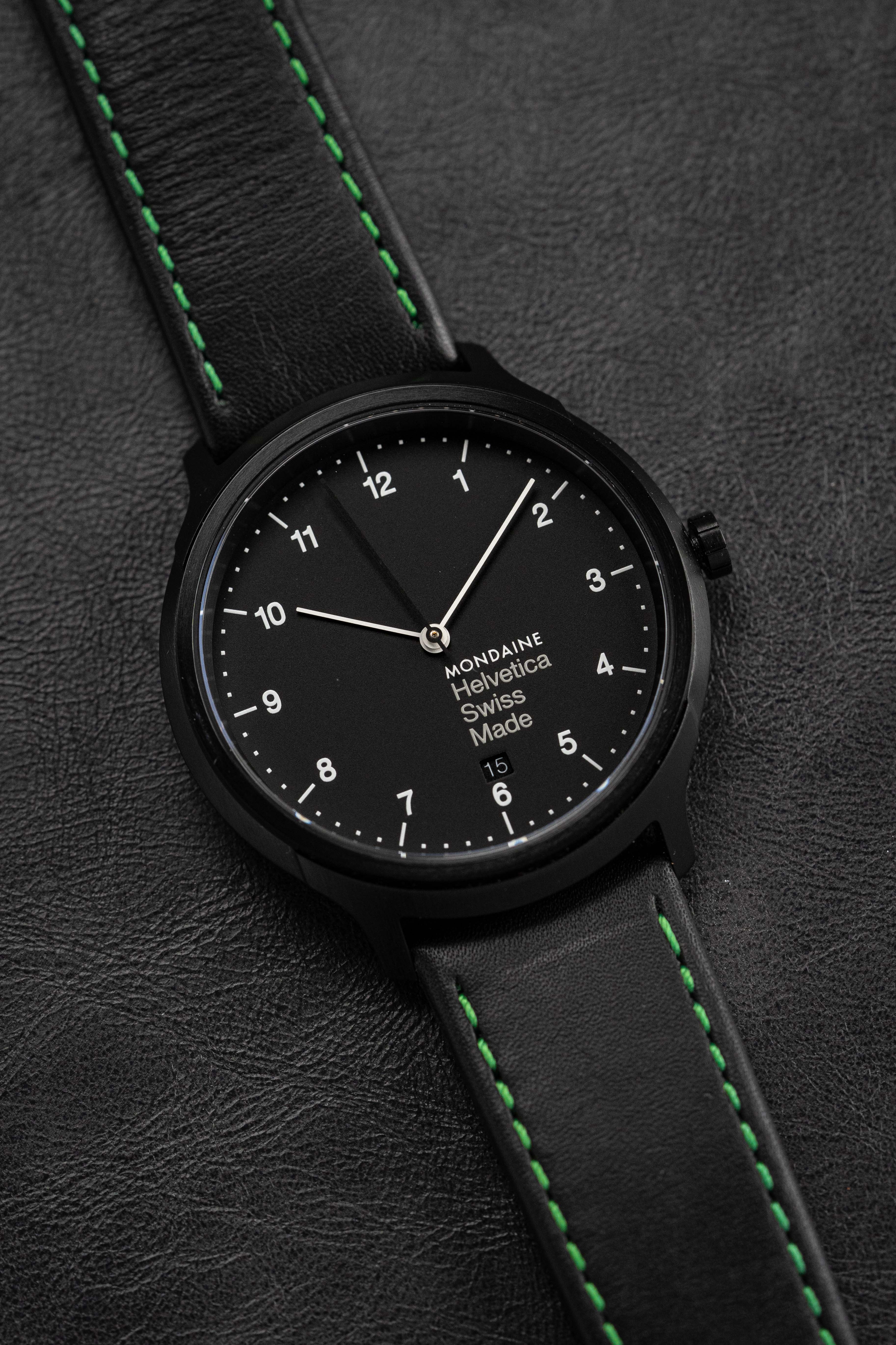 Mondaine Watch Helvetica No1 Black Green