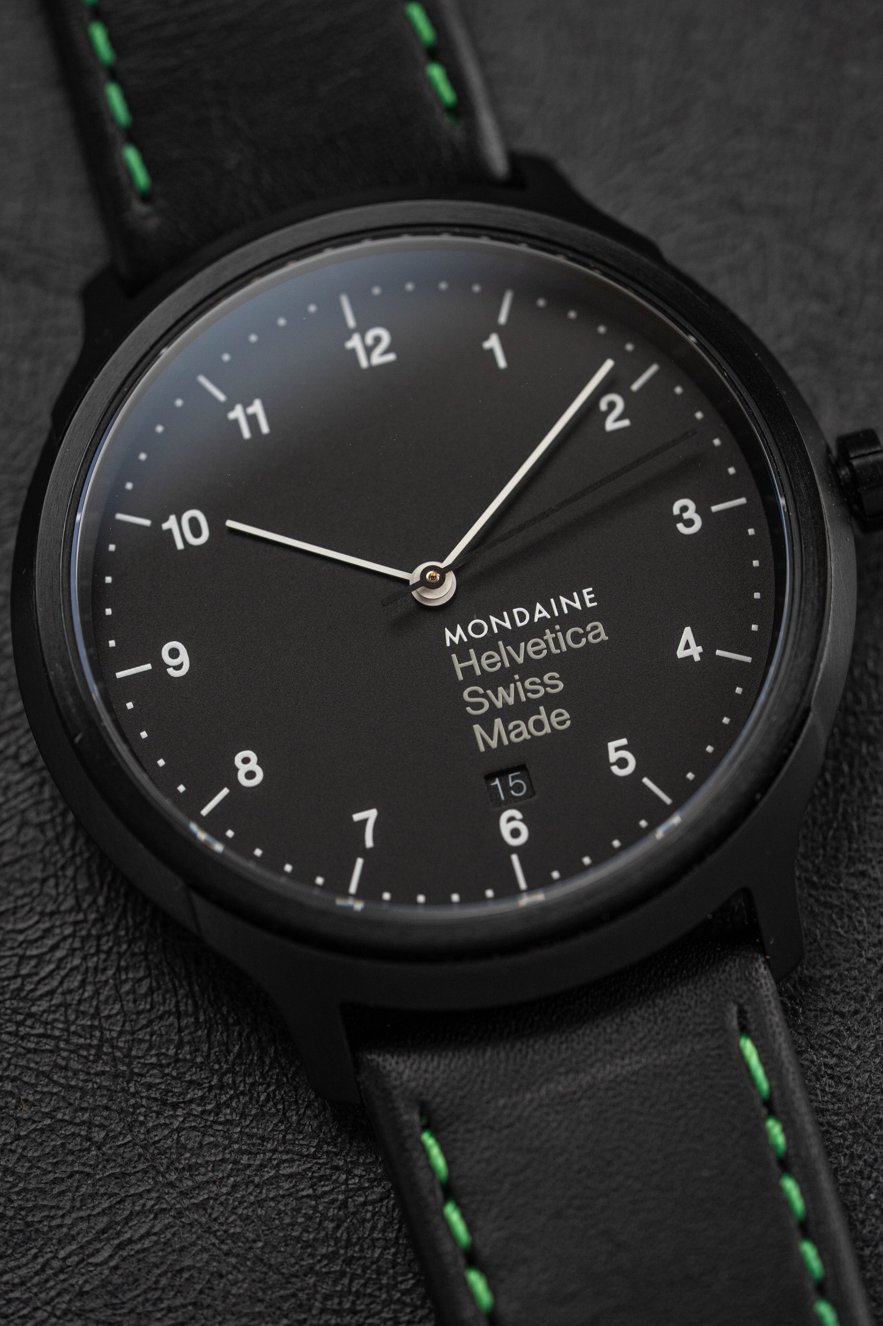 Mondaine Watch Helvetica No1 Black Green