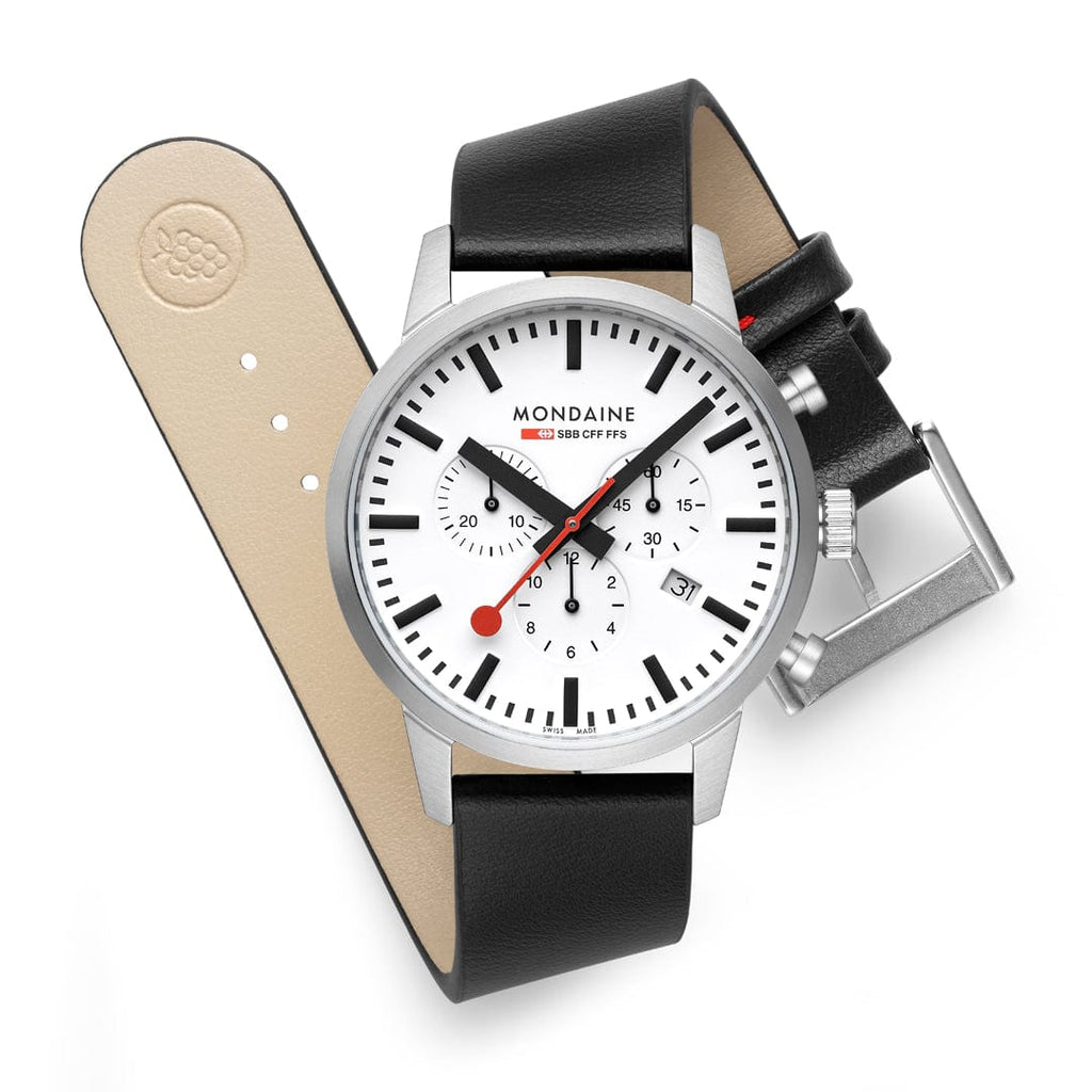 Mondaine Neo 41mm Swiss Chronograph Watch White Dial