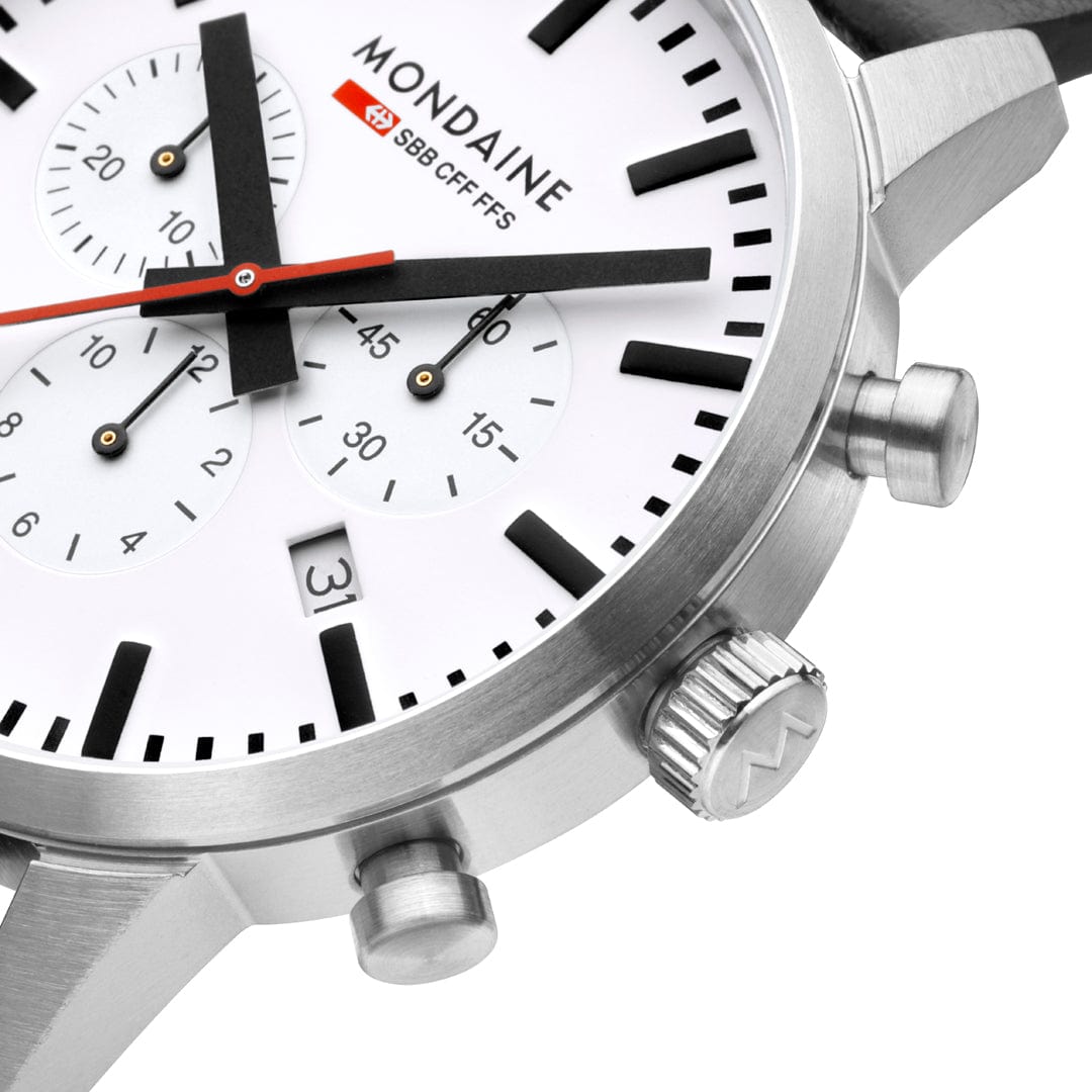 Mondaine Neo 41mm Swiss Chronograph Watch White Dial