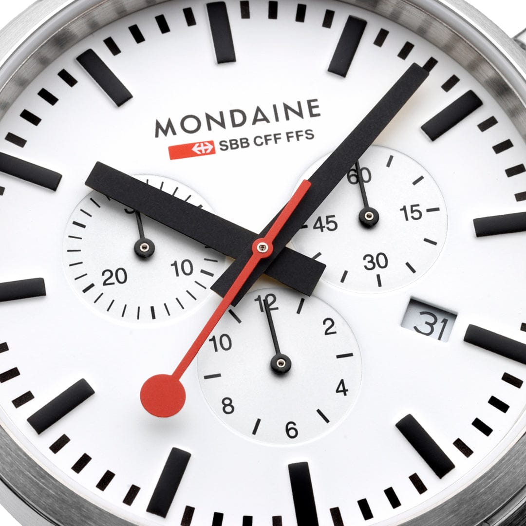 Mondaine Neo 41mm Swiss Chronograph Watch White Dial