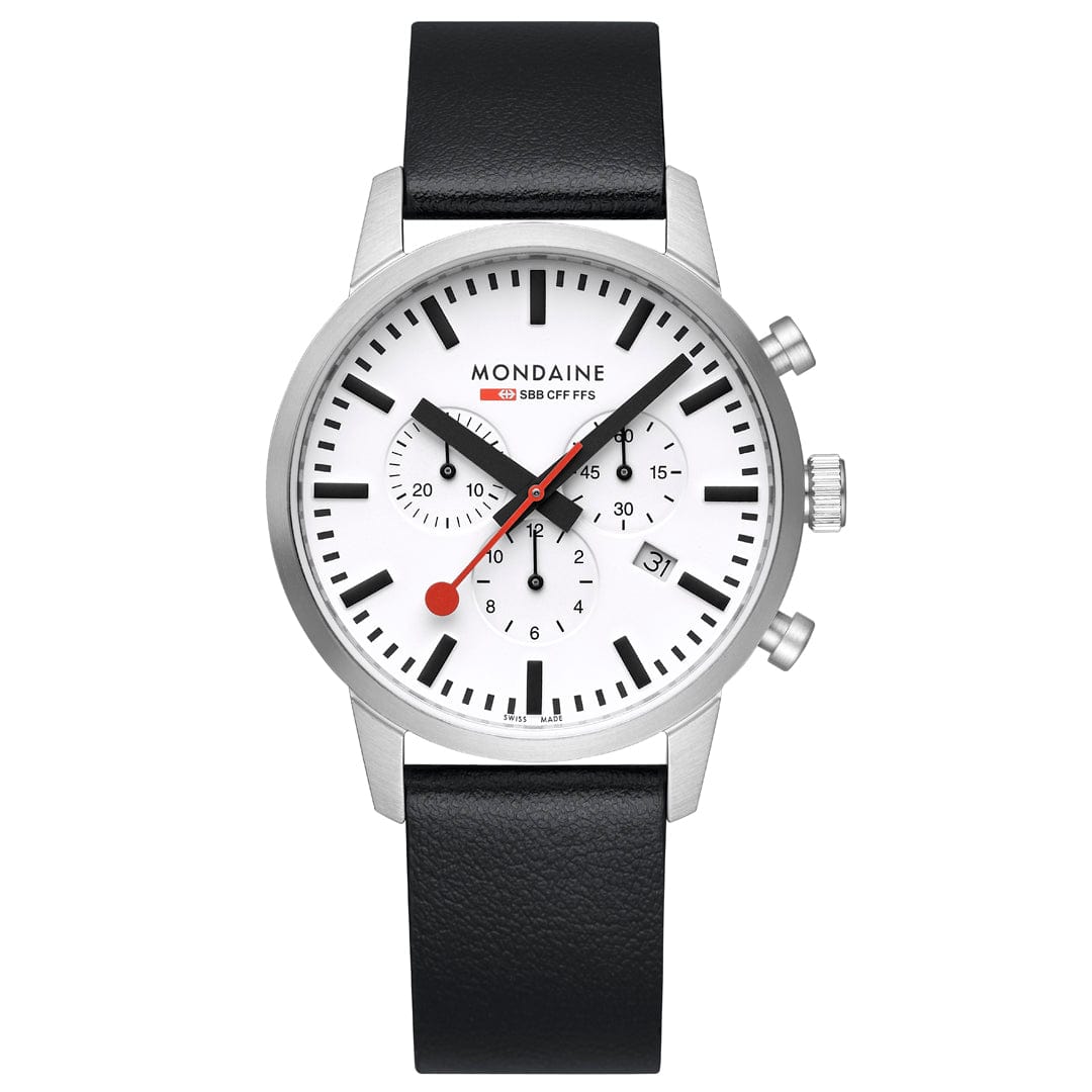 Mondaine Neo 41mm Swiss Chronograph Watch White Dial