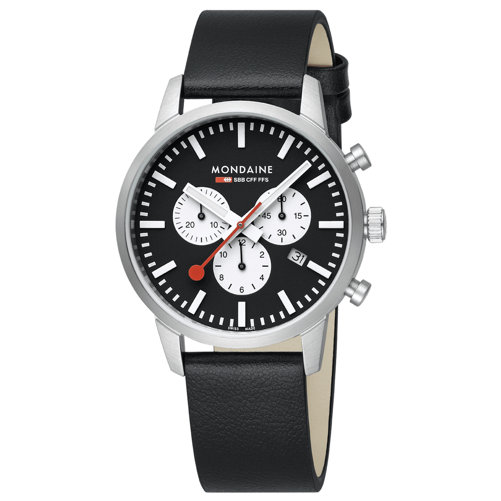 Mondaine Neo 41mm Chronograph Watch Black Dial