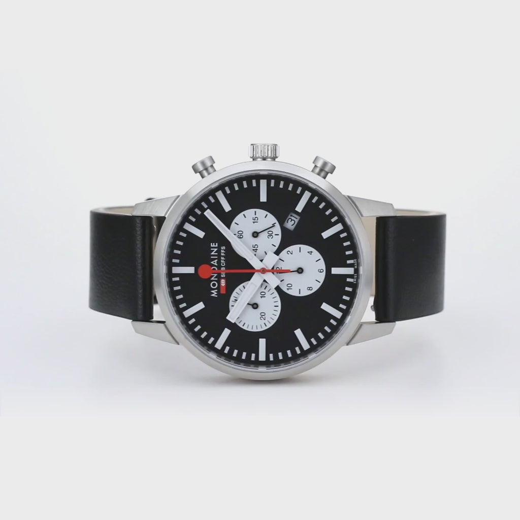 Mondaine Neo 41mm Chronograph Watch Black Dial