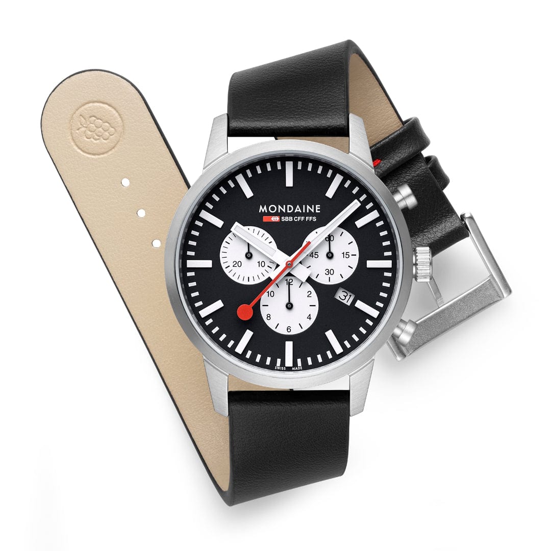 Mondaine Neo 41mm Chronograph Watch Black Dial