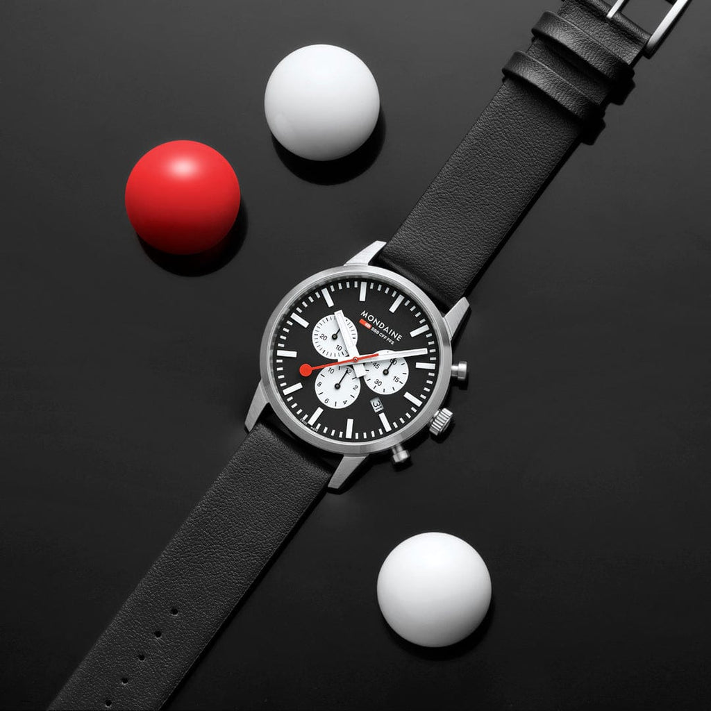 Mondaine Neo 41mm Chronograph Watch Black Dial