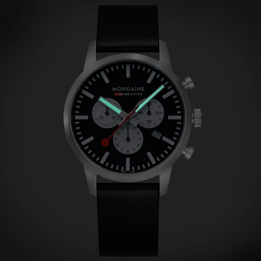 Mondaine Neo 41mm Chronograph Watch Black Dial