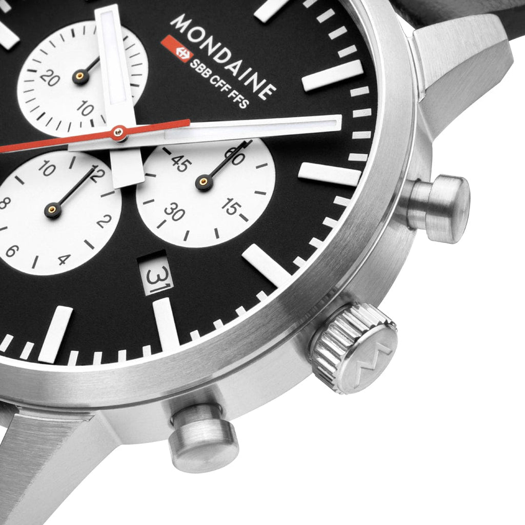 Mondaine Neo 41mm Chronograph Watch Black Dial