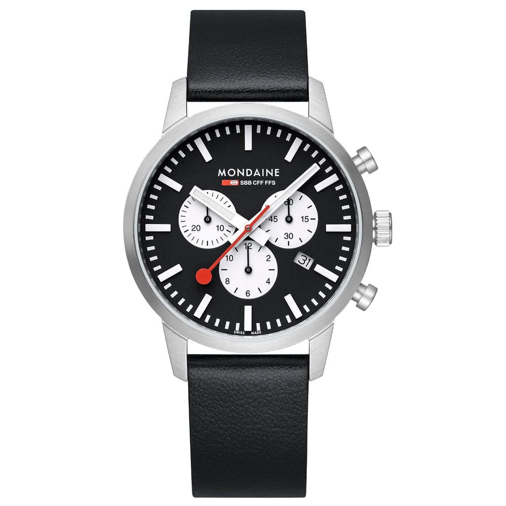 Mondaine Neo 41mm Chronograph Watch Black Dial
