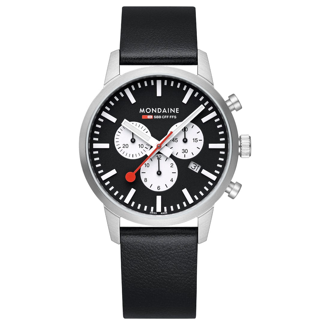 Mondaine Neo 41mm Chronograph Watch Black Dial