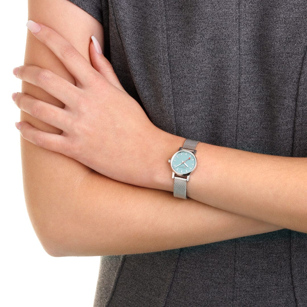Mondaine evo2 Turquoise Dial Stainless Steel 26mm Watch