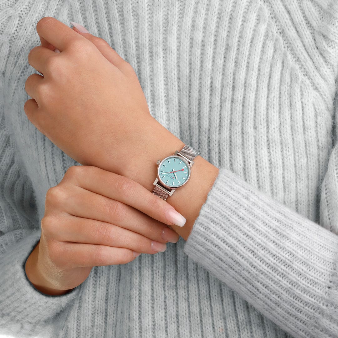 Mondaine evo2 Turquoise Dial Stainless Steel 26mm Watch