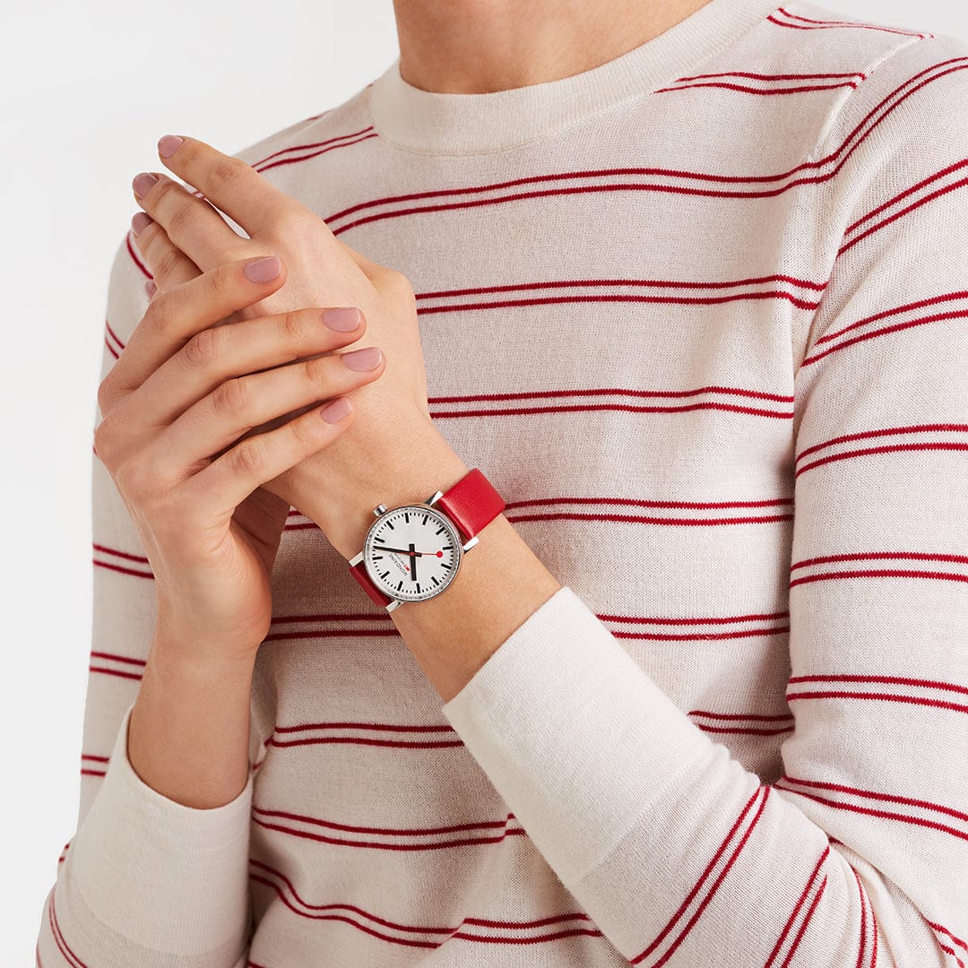 Mondaine evo2 Red Vegan Leather 35mm Watch