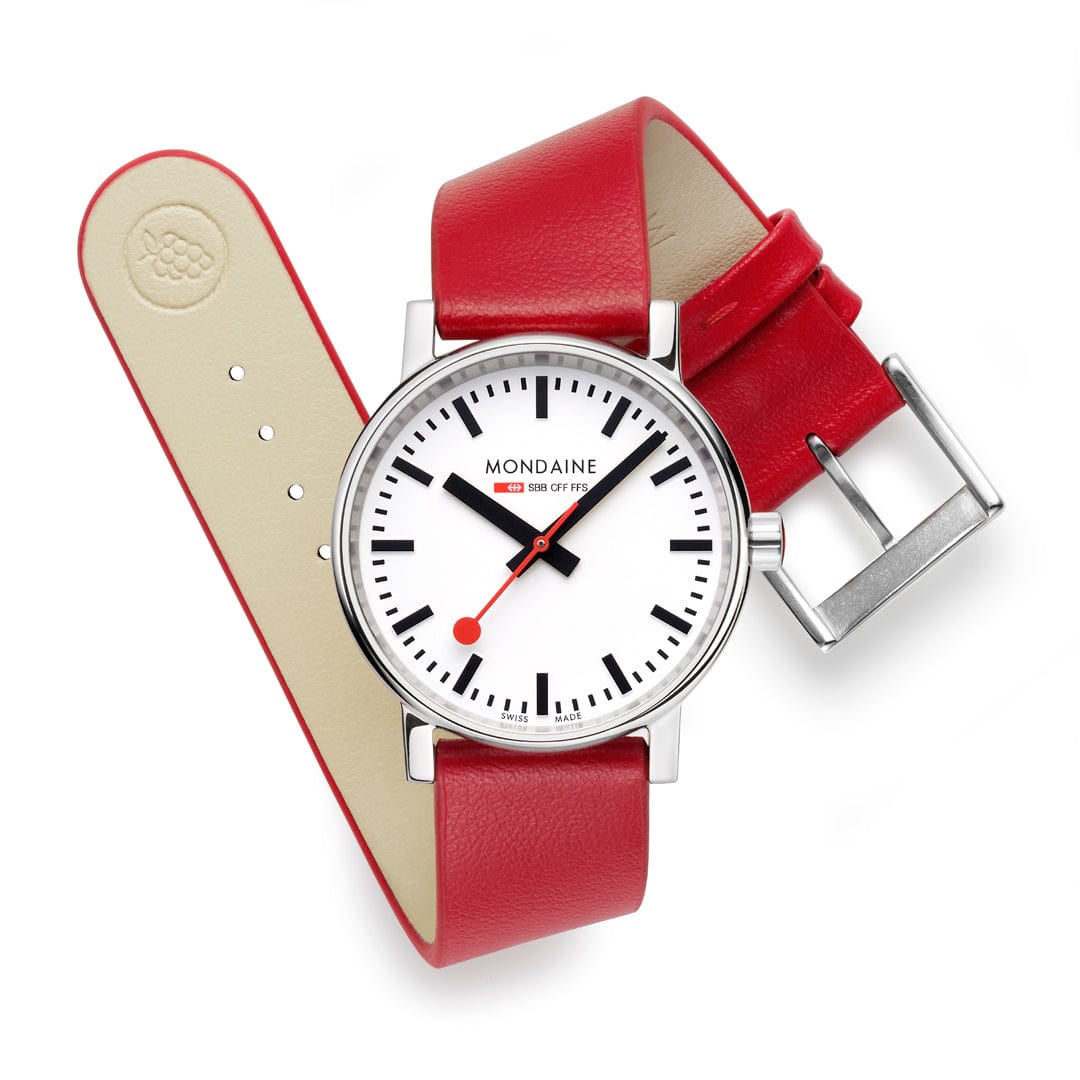 Mondaine evo2 Red Vegan Leather 35mm Watch