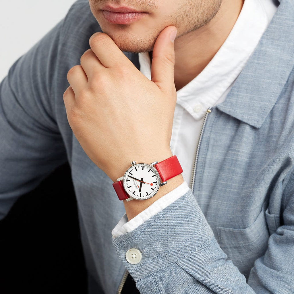 Mondaine evo2 Red Vegan Leather 35mm Watch